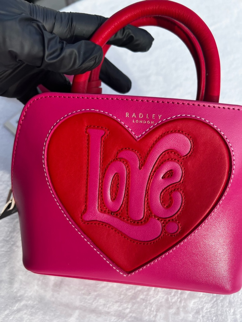 RADLEY LONDON Pink and Red Scottie /Love Appliqué Crossbody Bag with charm